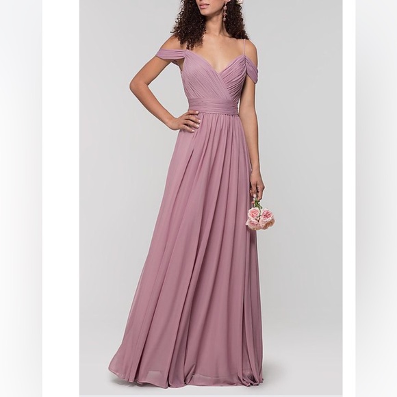 NWOT Kleinfeld Cold-Shoulder Chiffon Mauve Gown, Size 4 - Picture 1 of 11